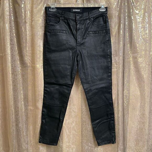 Express Black Coated Shiny Moto Ankle Zip High Rise Leggings, 8 Short - Picture 1 of 8